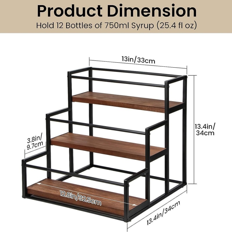 Coffee Syrup Rack Wine Storage Stand Bar Drink Holder 3 Tier Bottle ...