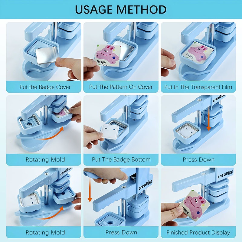 Creative 50mm Pin Maker Machine Set Square Badge Machine Button Maker ...