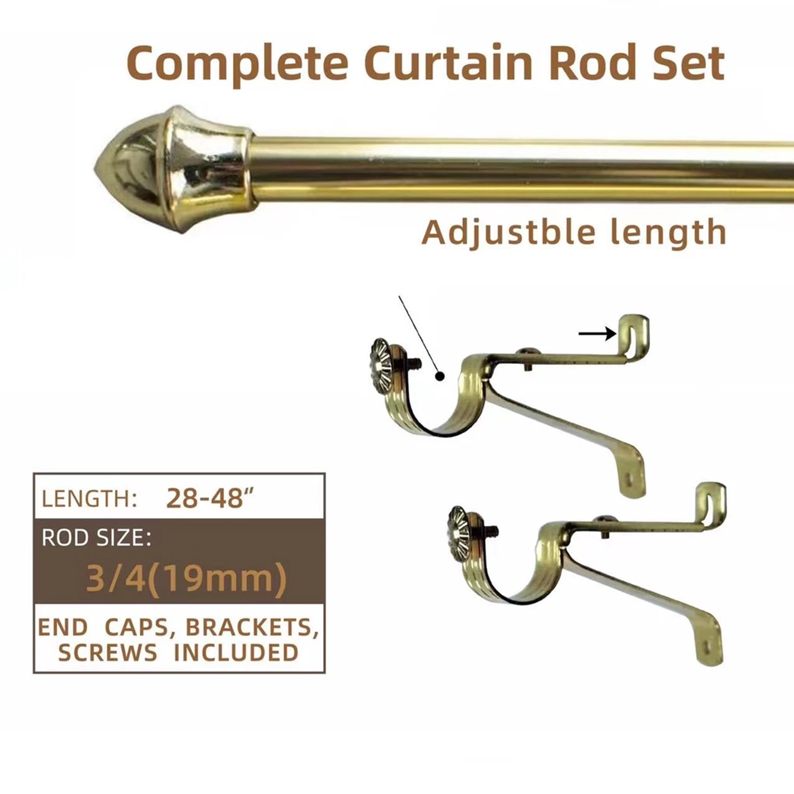 Adjustable Curtain Rods for Windows 3/4 *48in-28 to 48 inches Set for ...