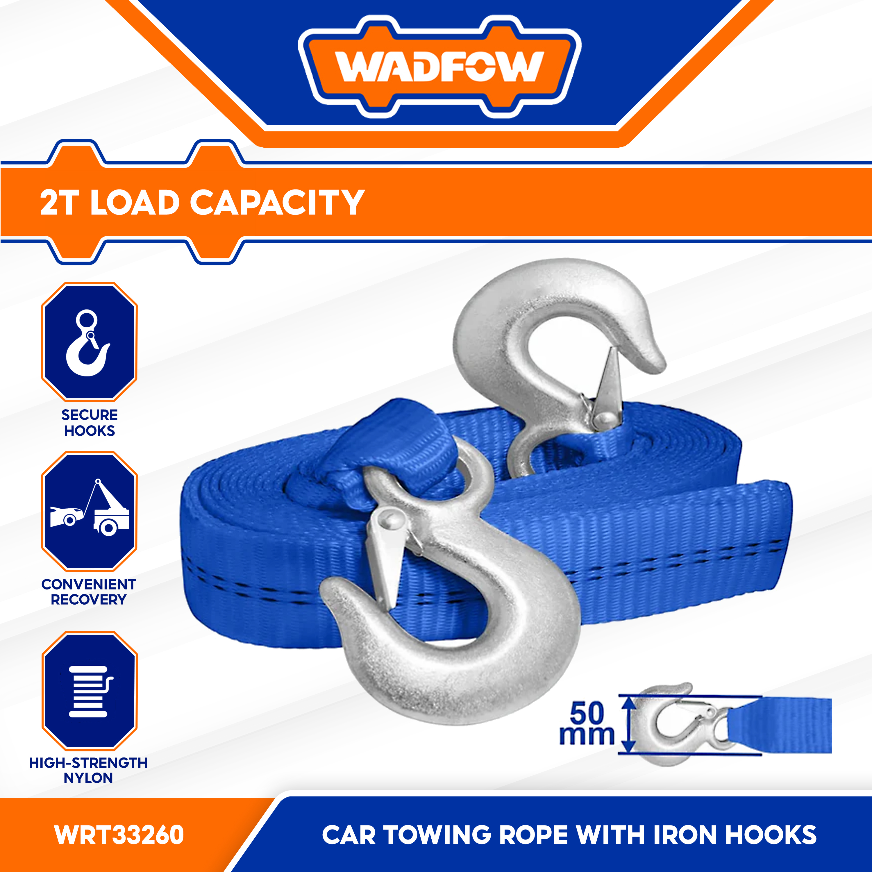 Wadfow Tow Strap 2T x 6M Car Towing Strap Rope Car Pulling Rope with ...
