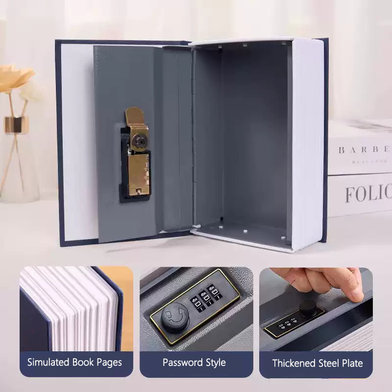 Expose Cash Money Box Blue Mini Safe Box Password with Key Hidden Book ...