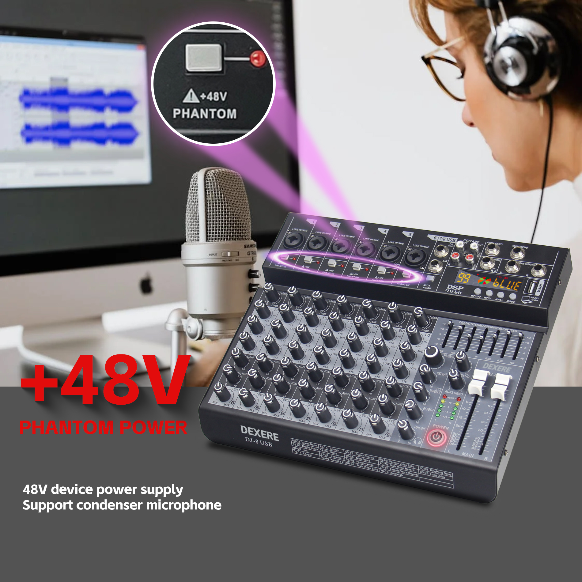 DJ4 Audio mixer Mixing 4 channel DJ8 99 DSP 7 Equalizer supports ...
