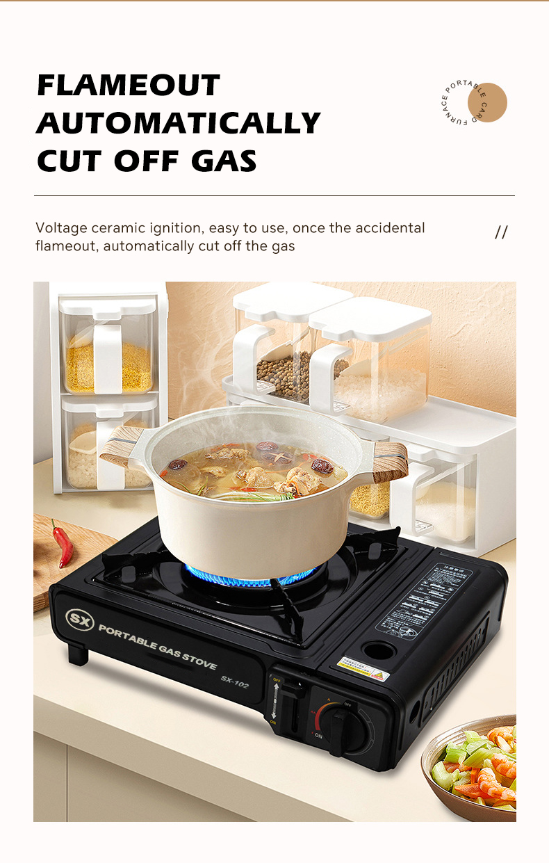 2in1 Portatile Riscaldamento a Gas Campeggio Butano Gas Fornello Ceramica + 4 eB