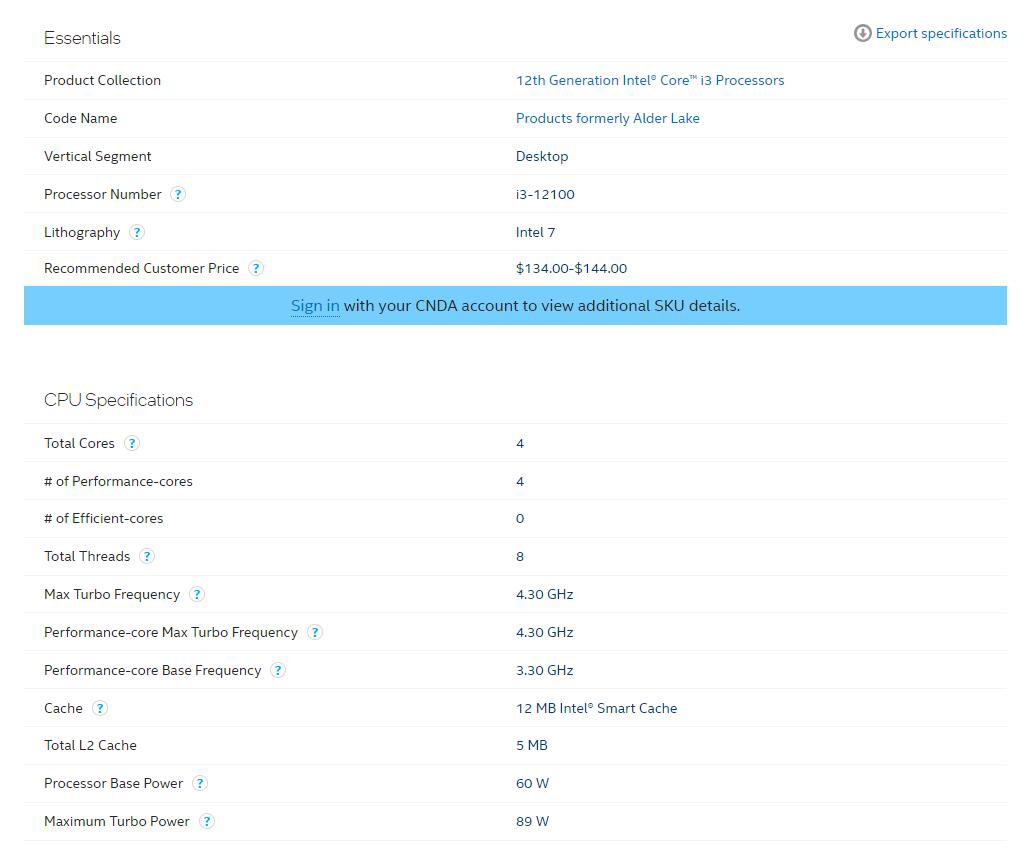 Intel i3-12100 Processor 4 cores 8 threads 3.30GHZ up to 4.40GHz 12M ...