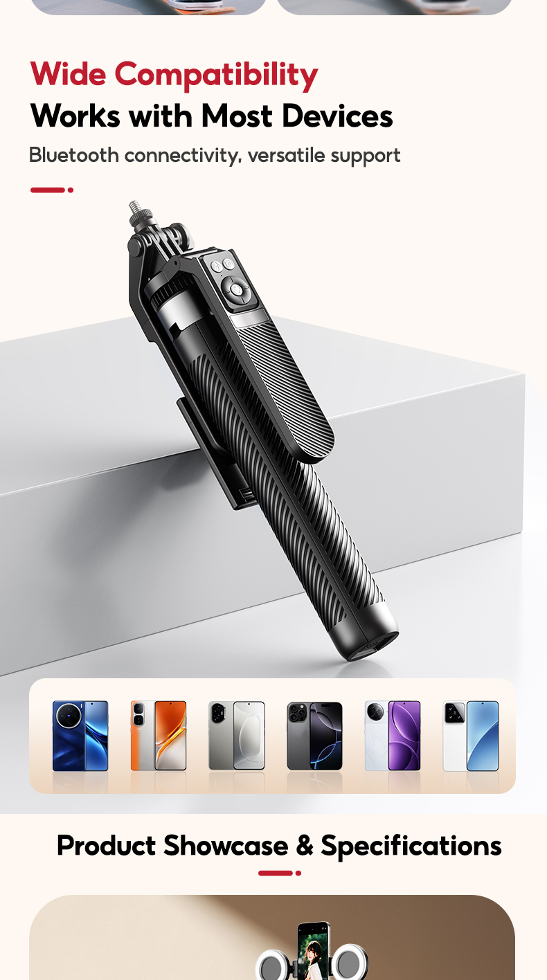 MODOFO Selfie Stick With Bluetooth Remote 4-Legged 1.8M 360°Rotation ...