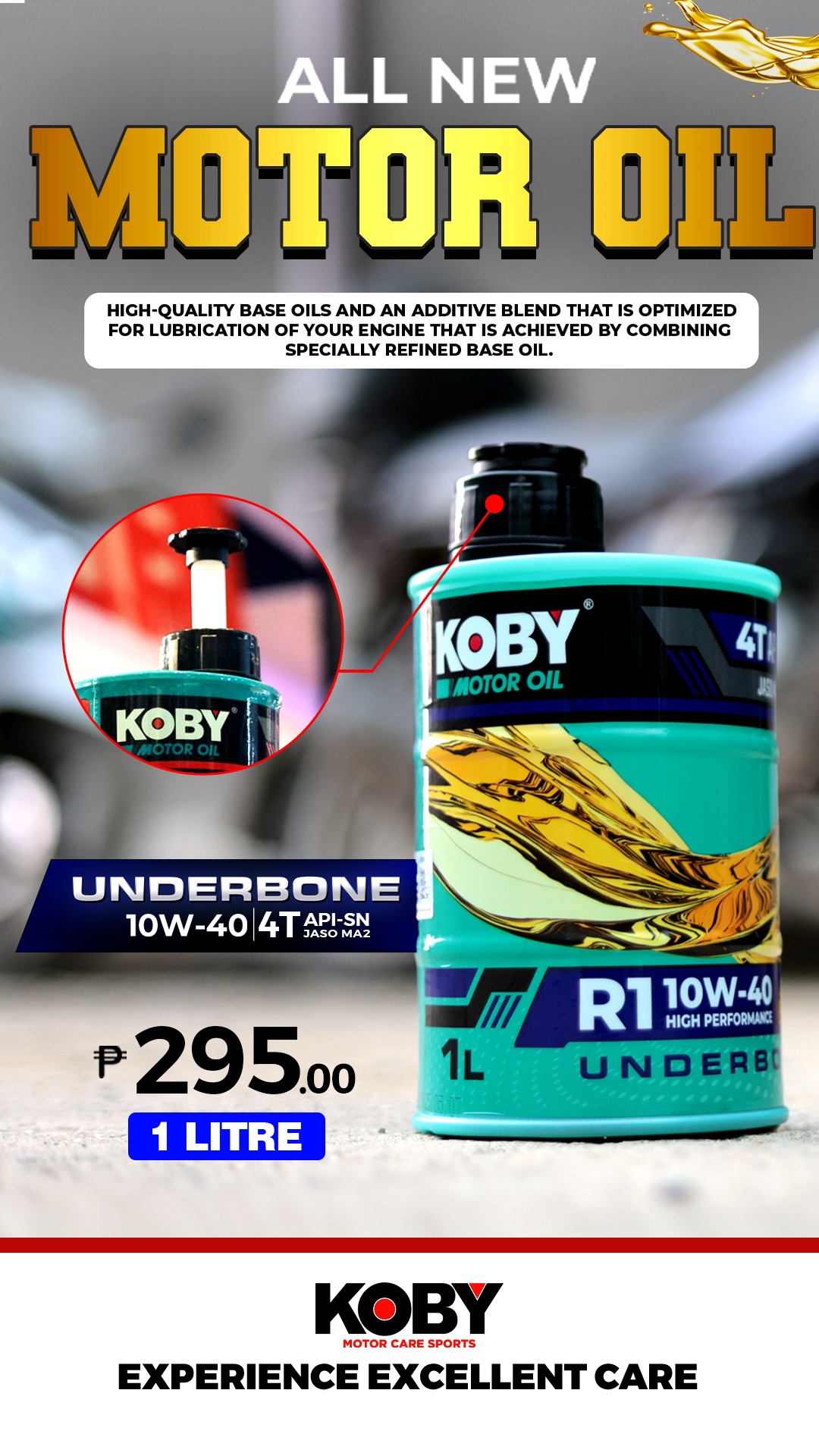KOBY MOTOR OIL R1 10W-40 4T | API-SN JASO MA2 (For Underbone Motorcycle ...