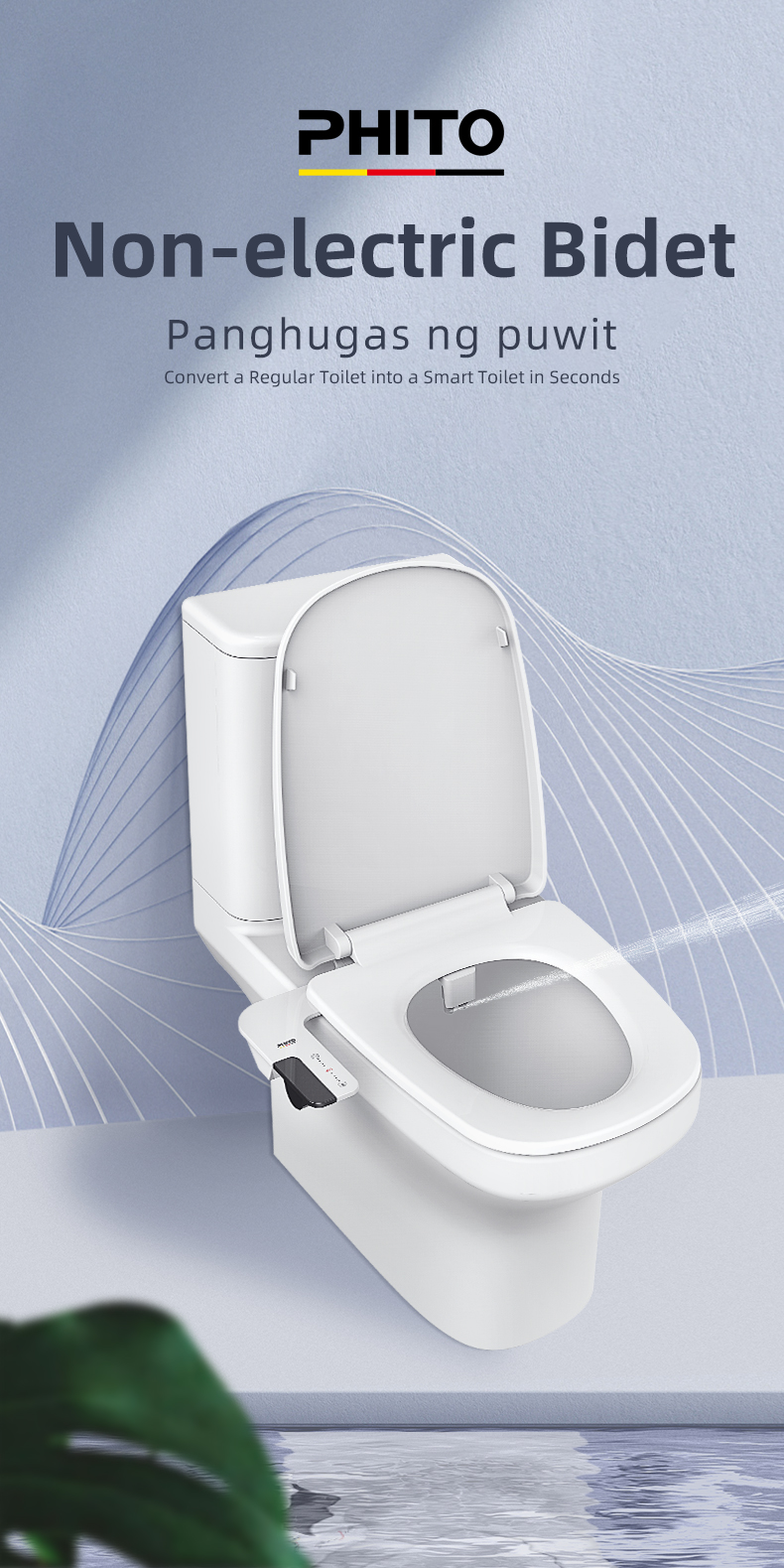 PHITO Gun-Gray Butt Cleaning Bidet, Hygienic Toilet Washer, No-Electric ...