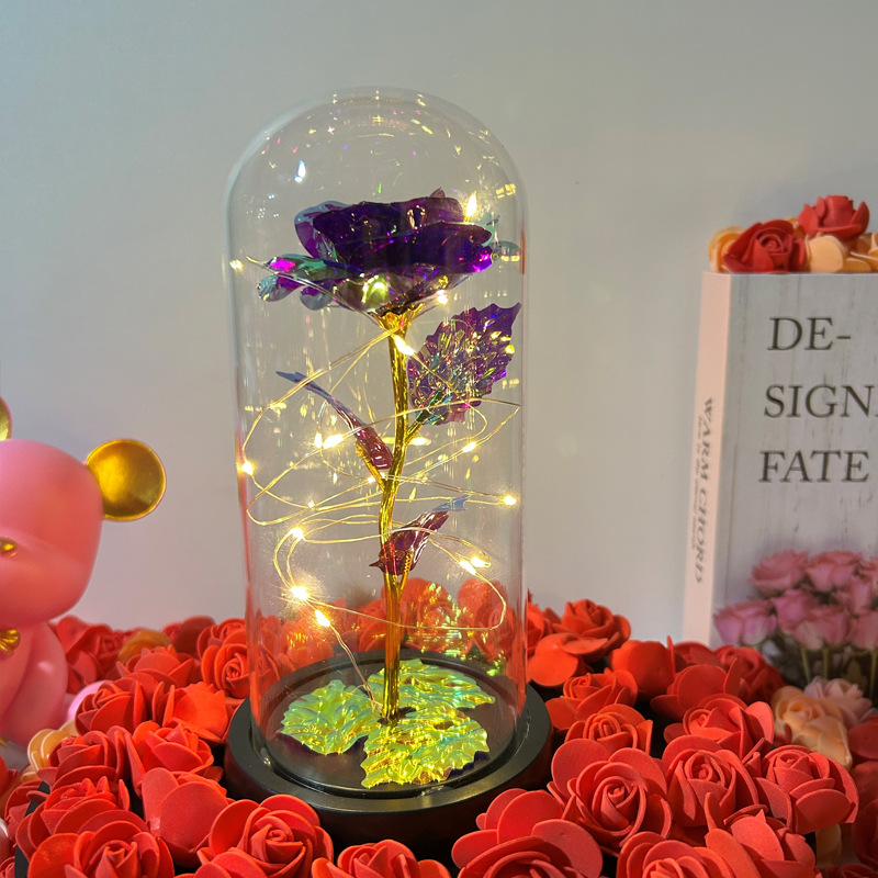 Mini Led Light Rose Artificial in Glass Dome Galaxy Rose Design as ...