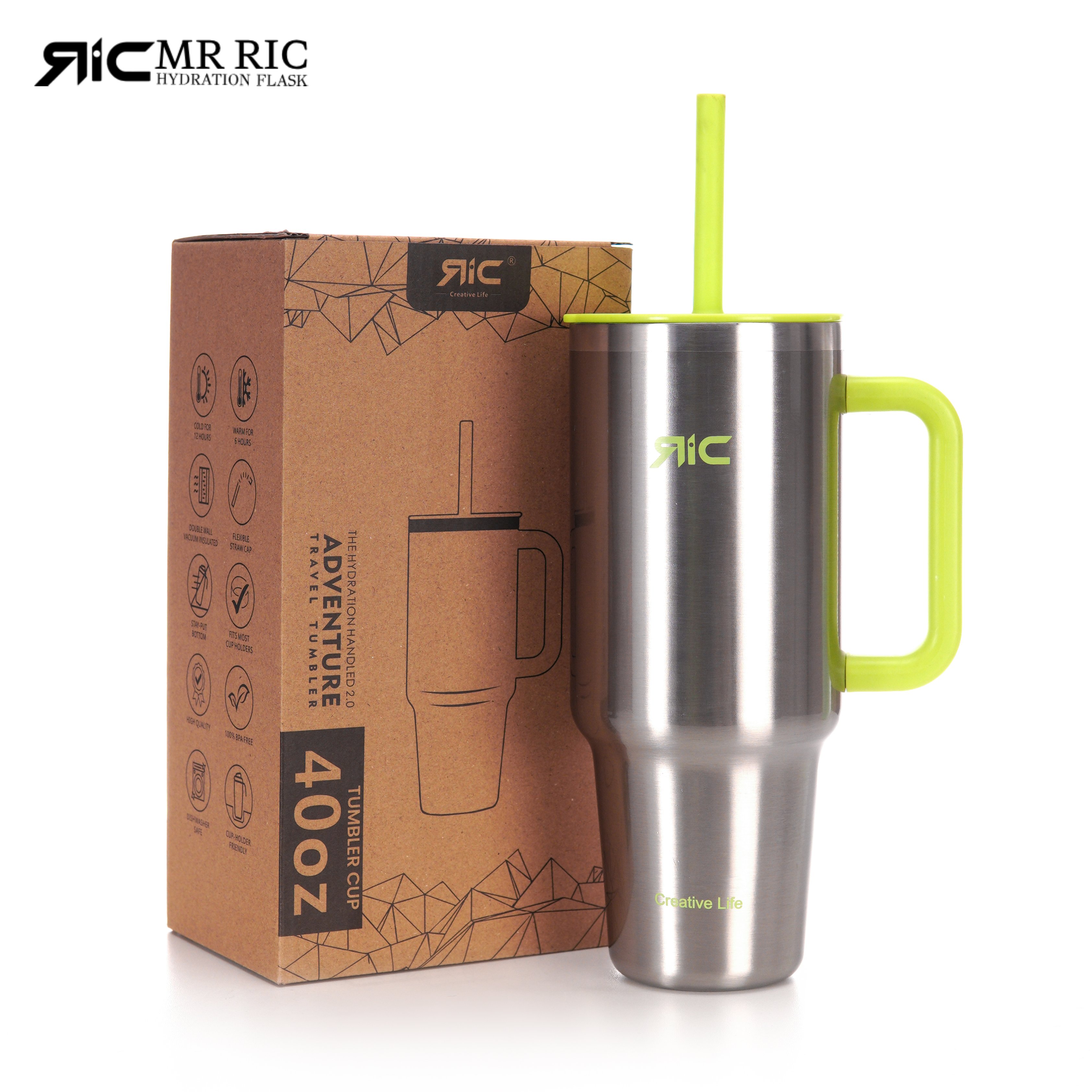 Mr Ric 40z Adventure Travel Tumbler with Silicone Straw Double Wall ...