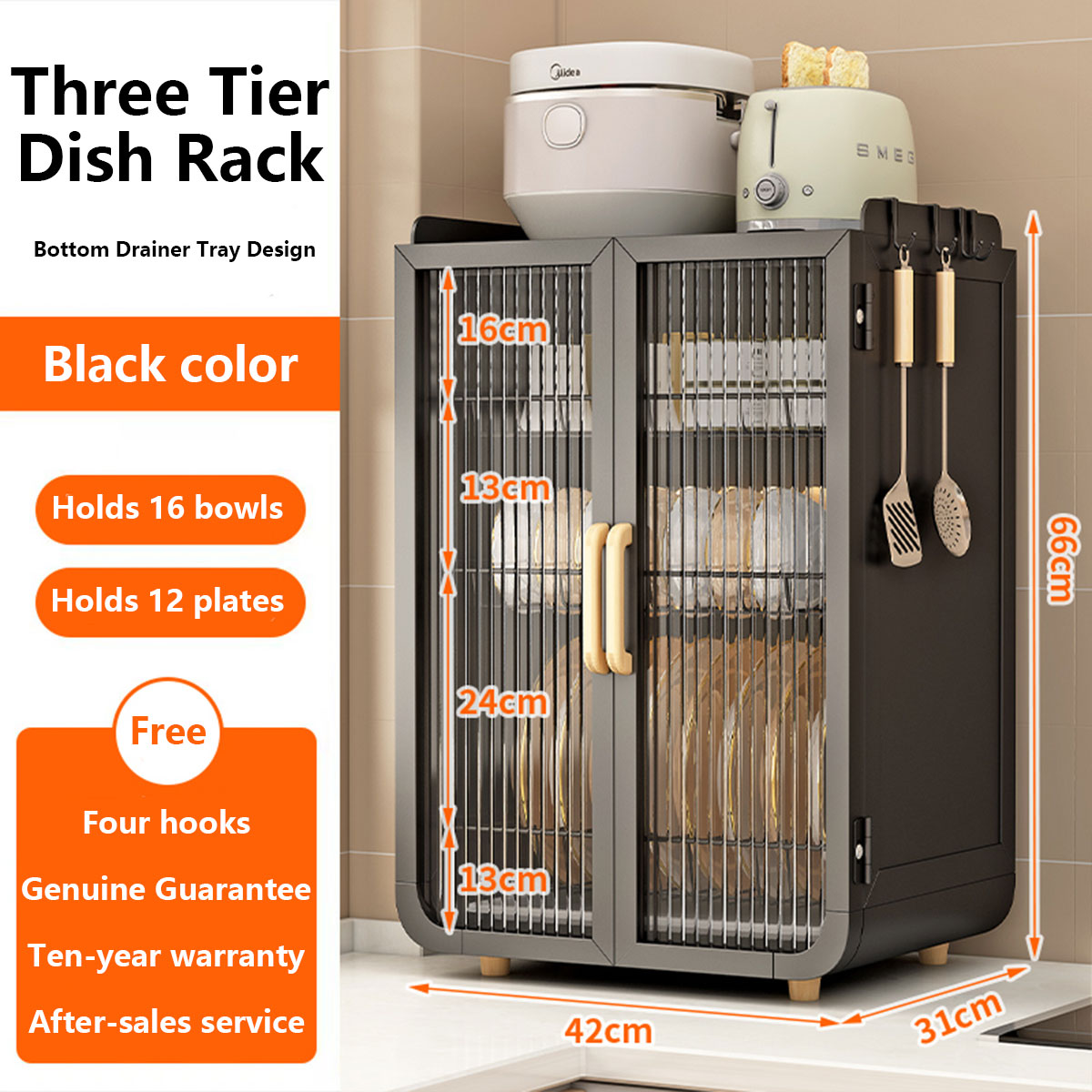 Jiditech 2/3Layers Kitchen Cabinet Dish Rack With Cover Kitchen ...