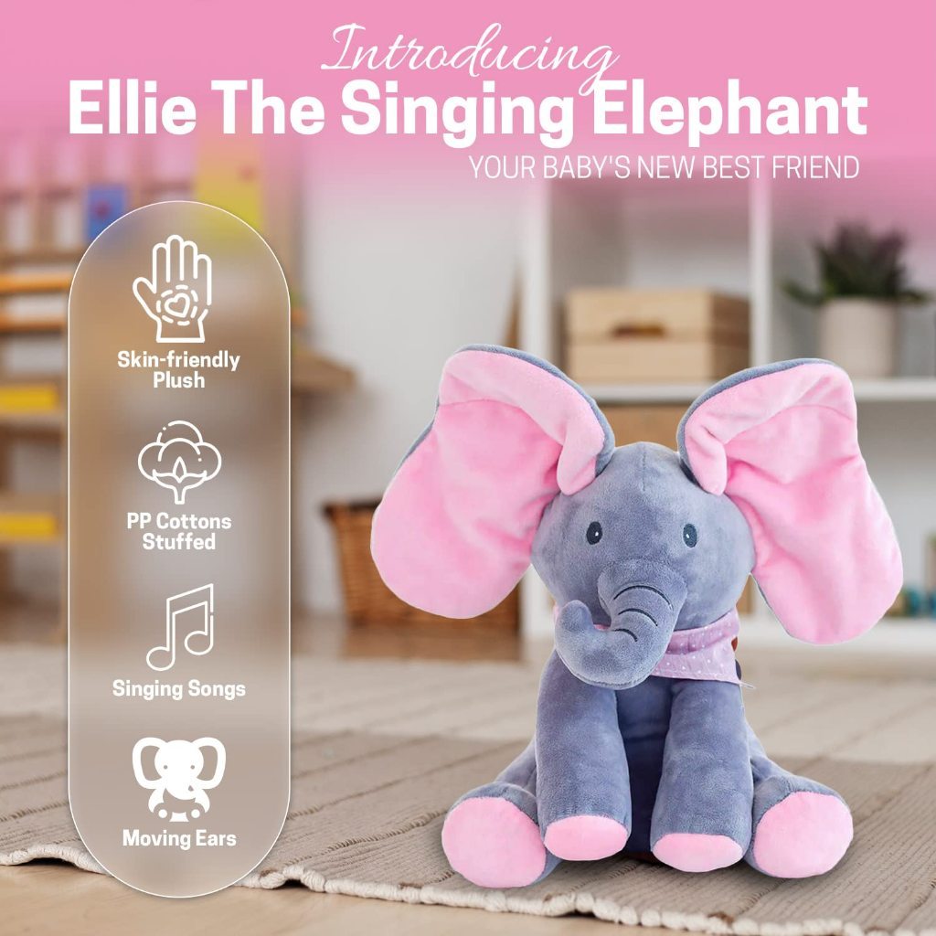 HCdoujoy Singing Peek-a-Boo Elephant Plush Toy - Repeats Speech, Moves Ears, Interactive Stuffed Animal For Toddlers