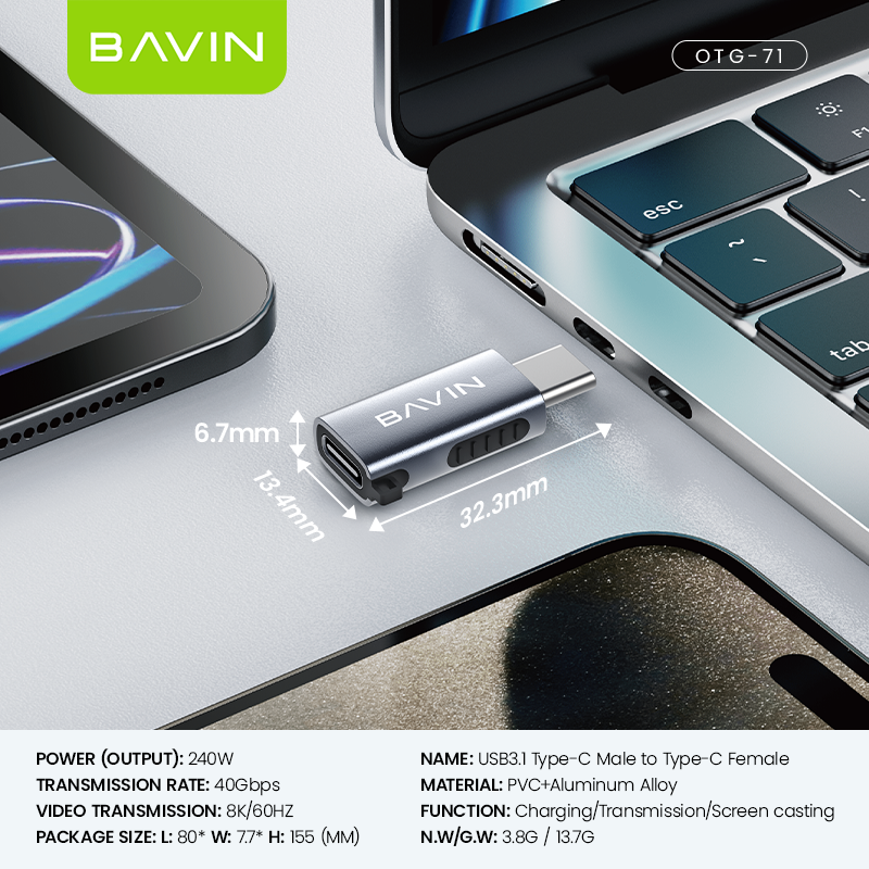 BAVIN O72 240W USB 4.0 Type C Adapter OTG 40Gbps Fast Data Transfer w ...