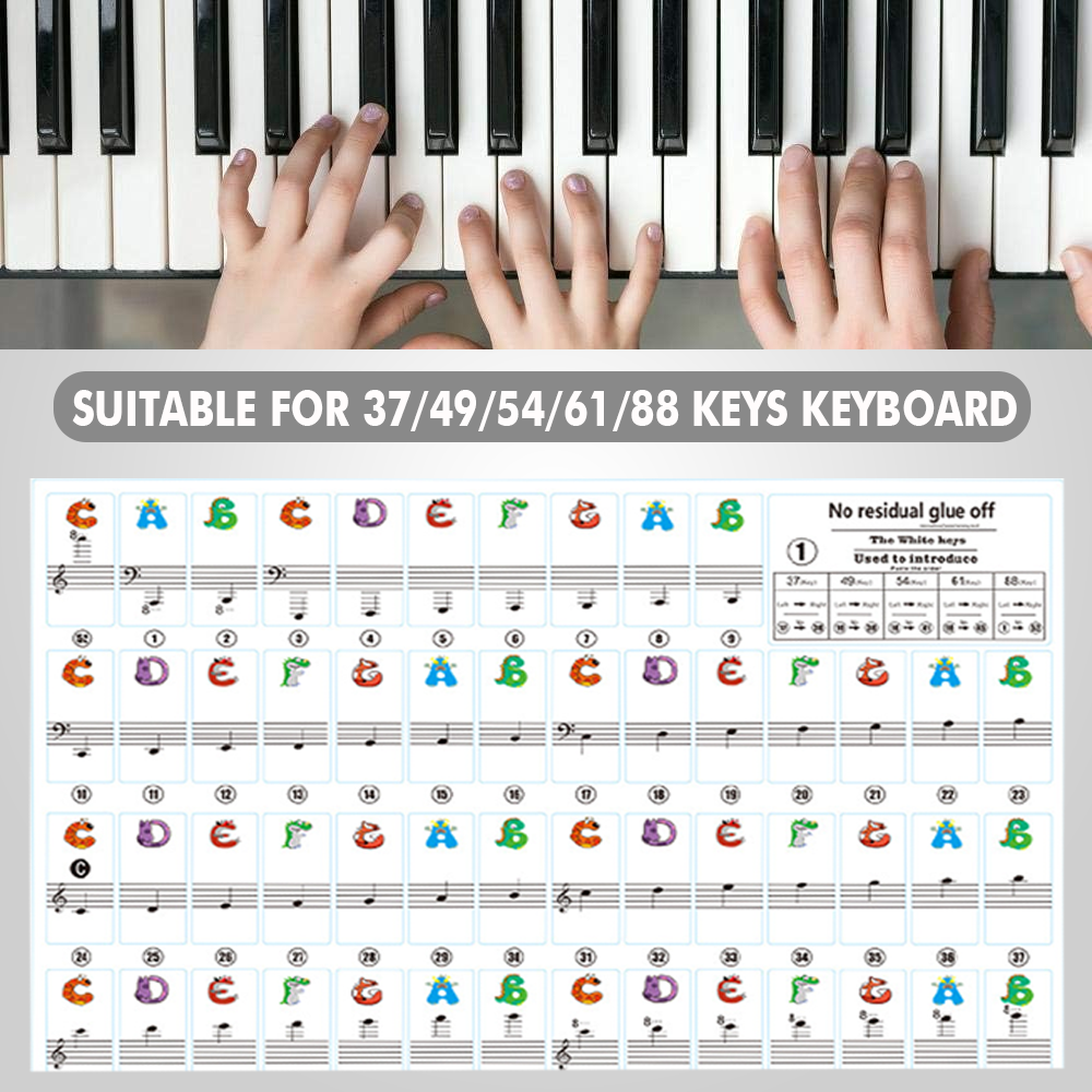 RIXTON Cartoons Piano Keyboard Stickers for Learning Piano Notes Labels ...