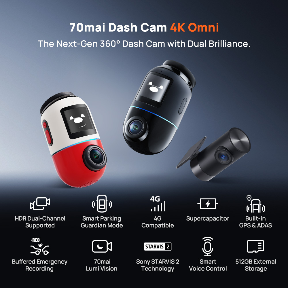 70mai Omni 360 Dashcam X800-2 Set 4K 60 FPS Starvis Motion  Detection WIFI