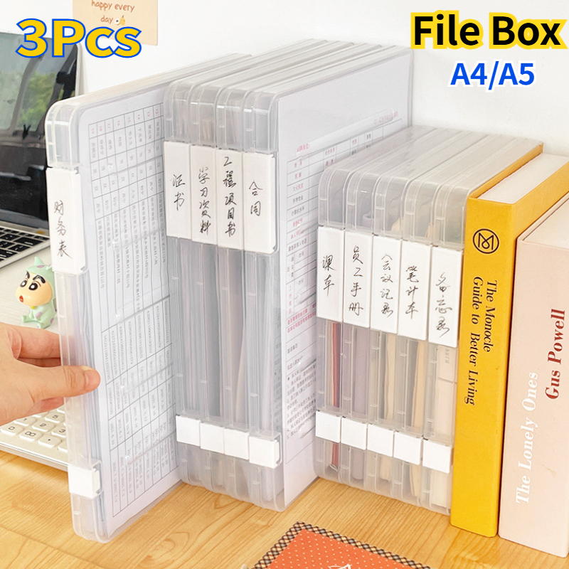 A4\A5 New File Box 3pcs Transparent Storage Box Portable File Case ...