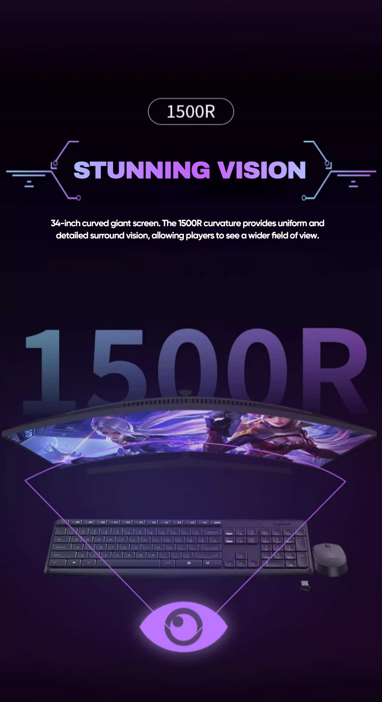 【3 Years Warranty】AJVXI 34 inch curved gaming monitor 1ms&180Hz ...