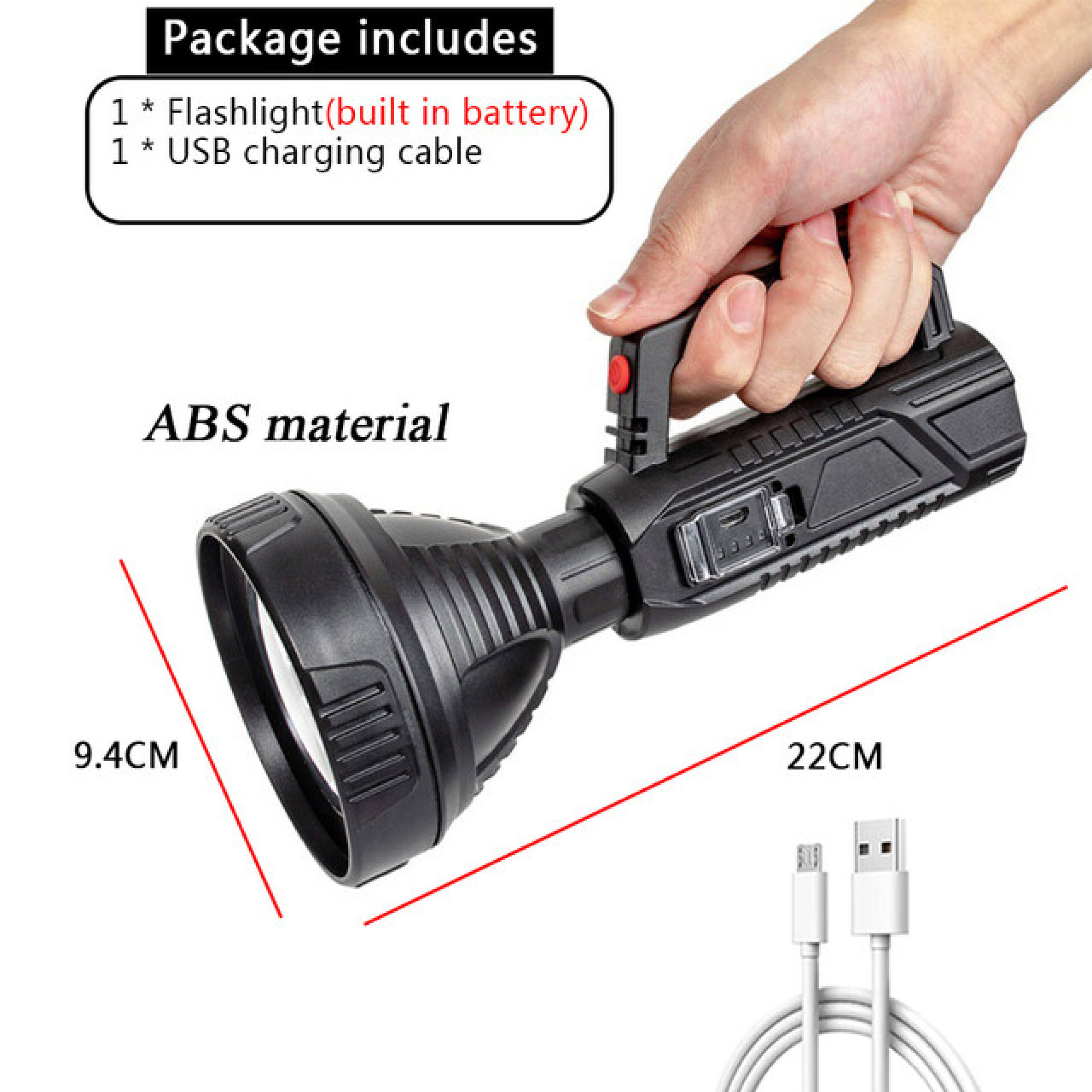LED Searchlight Spotlight Portable Super Bright Flashlight Big Beam ...