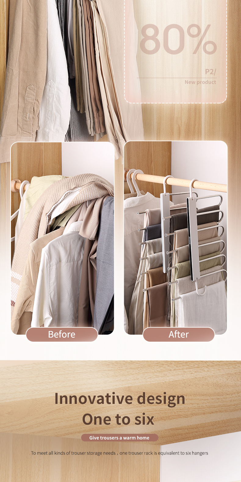 Ecoco Pants Hanger Folding Storage Rack for Trousers Clothes 6-in-1 ...