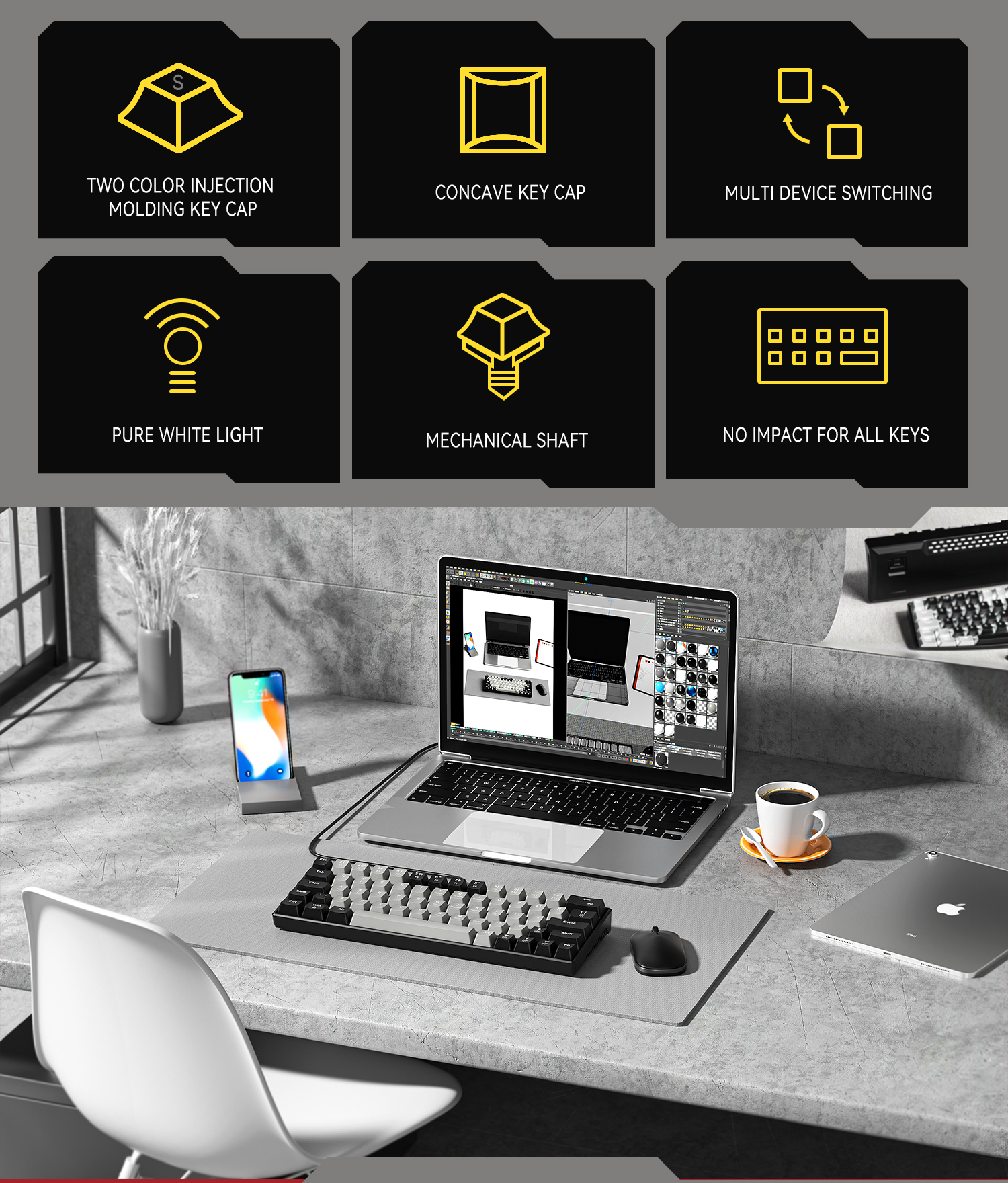 Zifriend ZA64 Hot Swappable Backlit Mechanical Gaming Keyboard ...