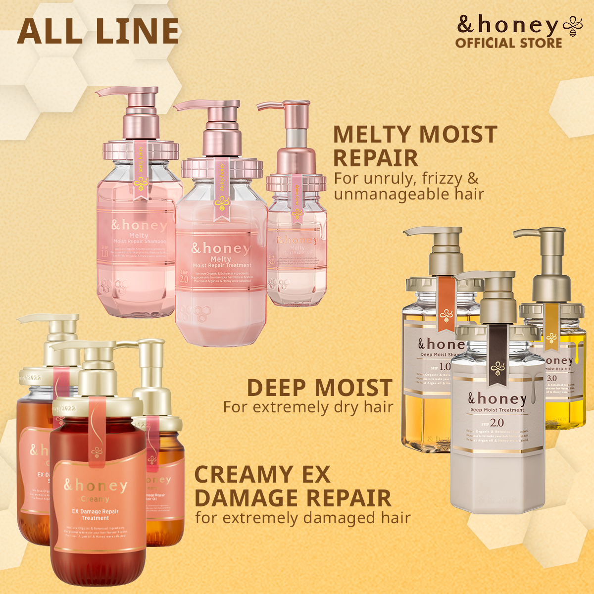 &Honey Deep Moist Shampoo and Treatment (440 ML & 445 ML) | Shopee ...