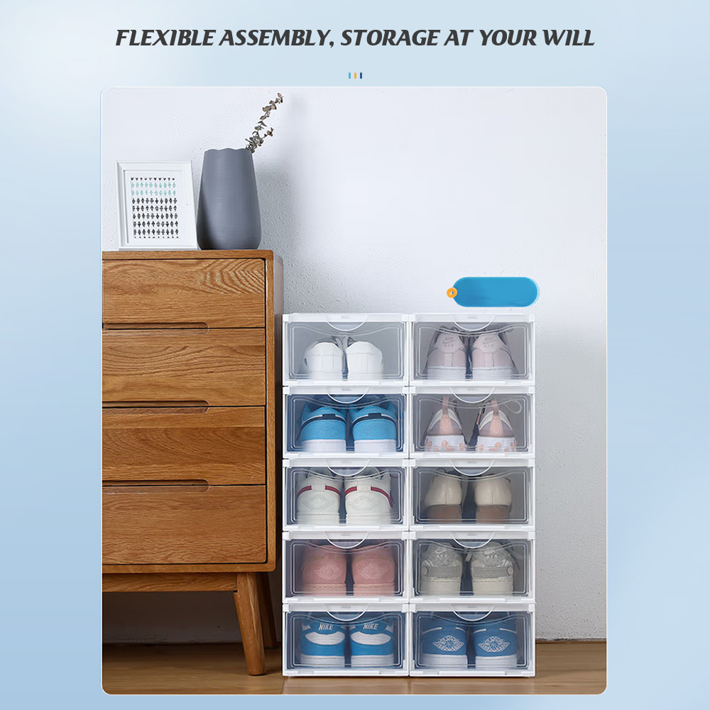 Shoe Box Storage Big Size Shoes Rack Organizer With Cover Hard Plastic ...