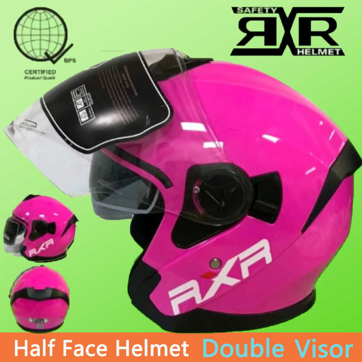 RXR HALF FACE HELMET MOTORCYCLE DOUBLE VISOR FREE SIZE GOOD QUALITY ...
