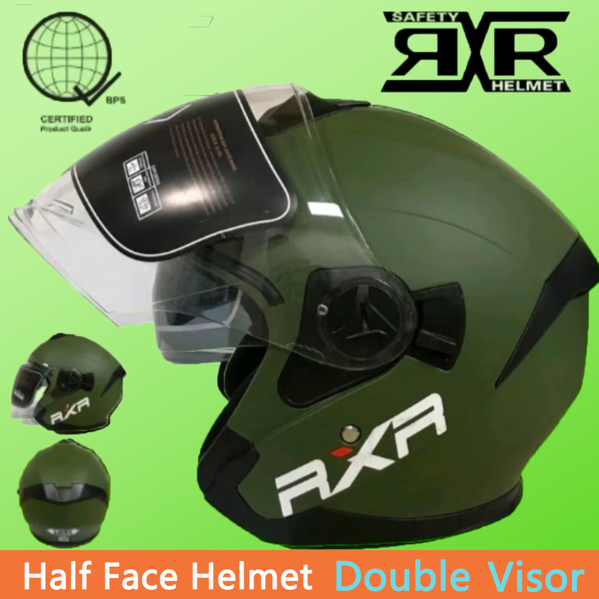 RXR HALF FACE HELMET MOTORCYCLE DOUBLE VISOR FREE SIZE GOOD QUALITY ...