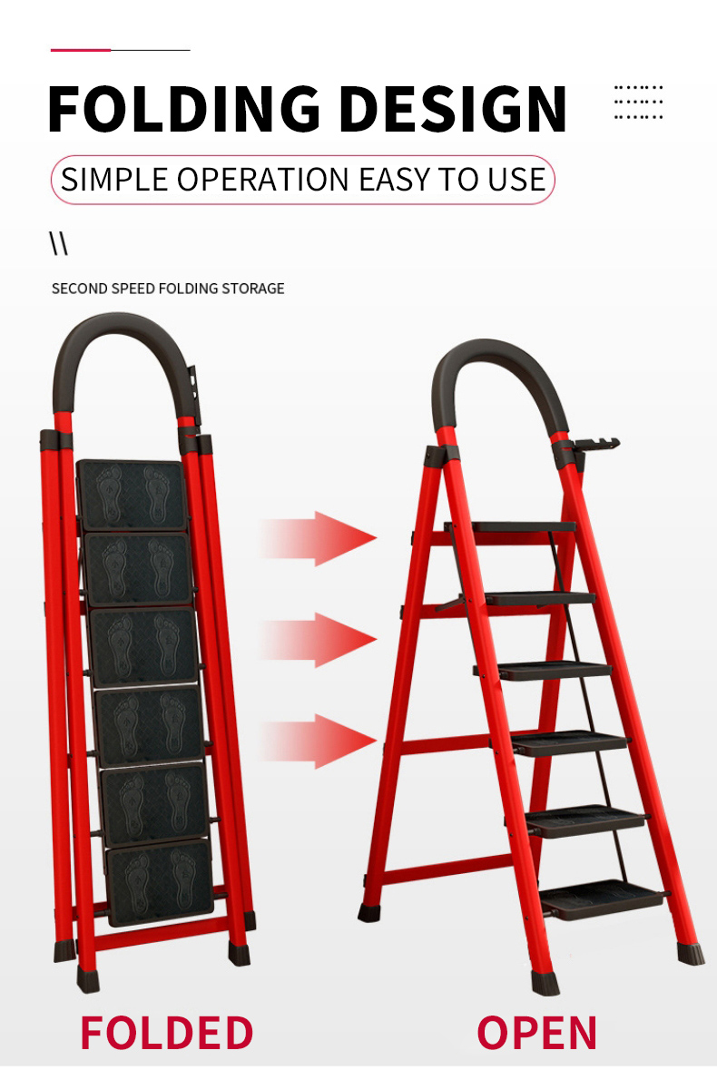 3/4/5/6 Layers Foldable Aluminum Ladder Heavy Duty Household Ladder ...