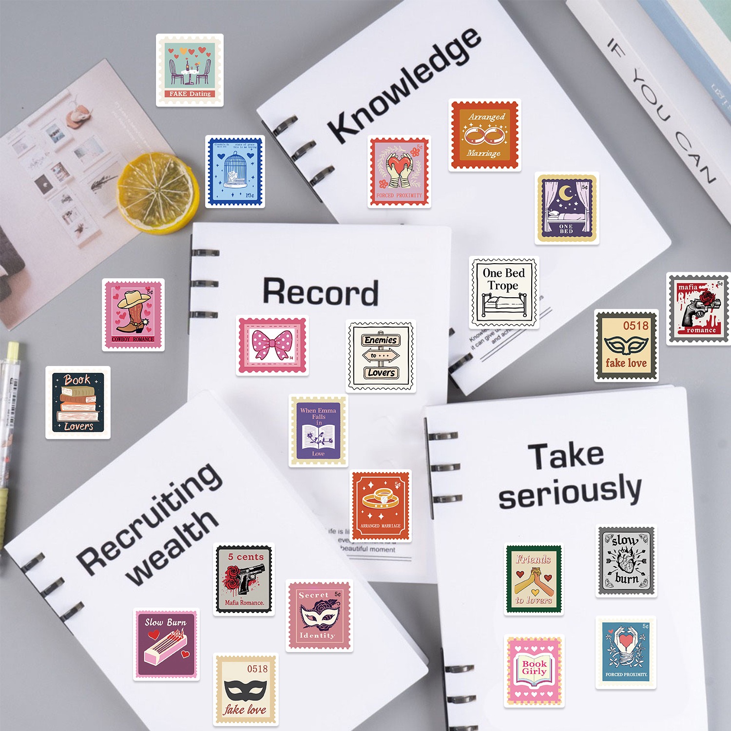 50Pcs/Set Books Stamps Art Series Stickers DIY Fashion Waterproof ...
