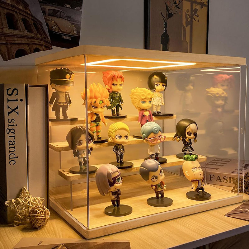 Acrylic Display Case with Lights Wooden Acrylic Display Rack Toys ...