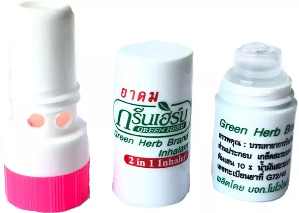 Green Herb 2 in 1 Inhaler Menthol 72.8% Headache Runny Nose Allergic ...