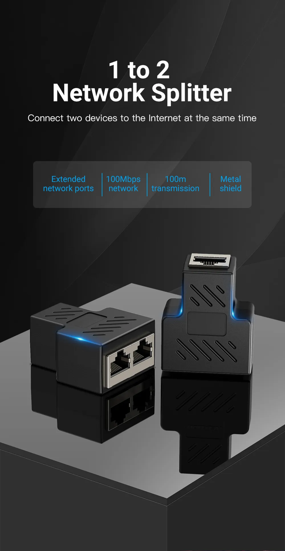 1 To 2 Way Ethernet Cable Port Network Splitter Extender Plug Connector ...