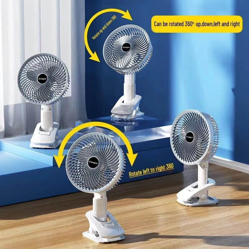 7 inch Portable electric fan Clip fan Mini fan rechargeable Battery ...