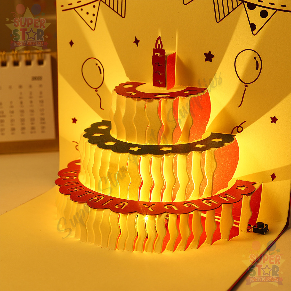 3D Happy Birthday Card with Music and Lights Pop Up Cake Greetings Card ...