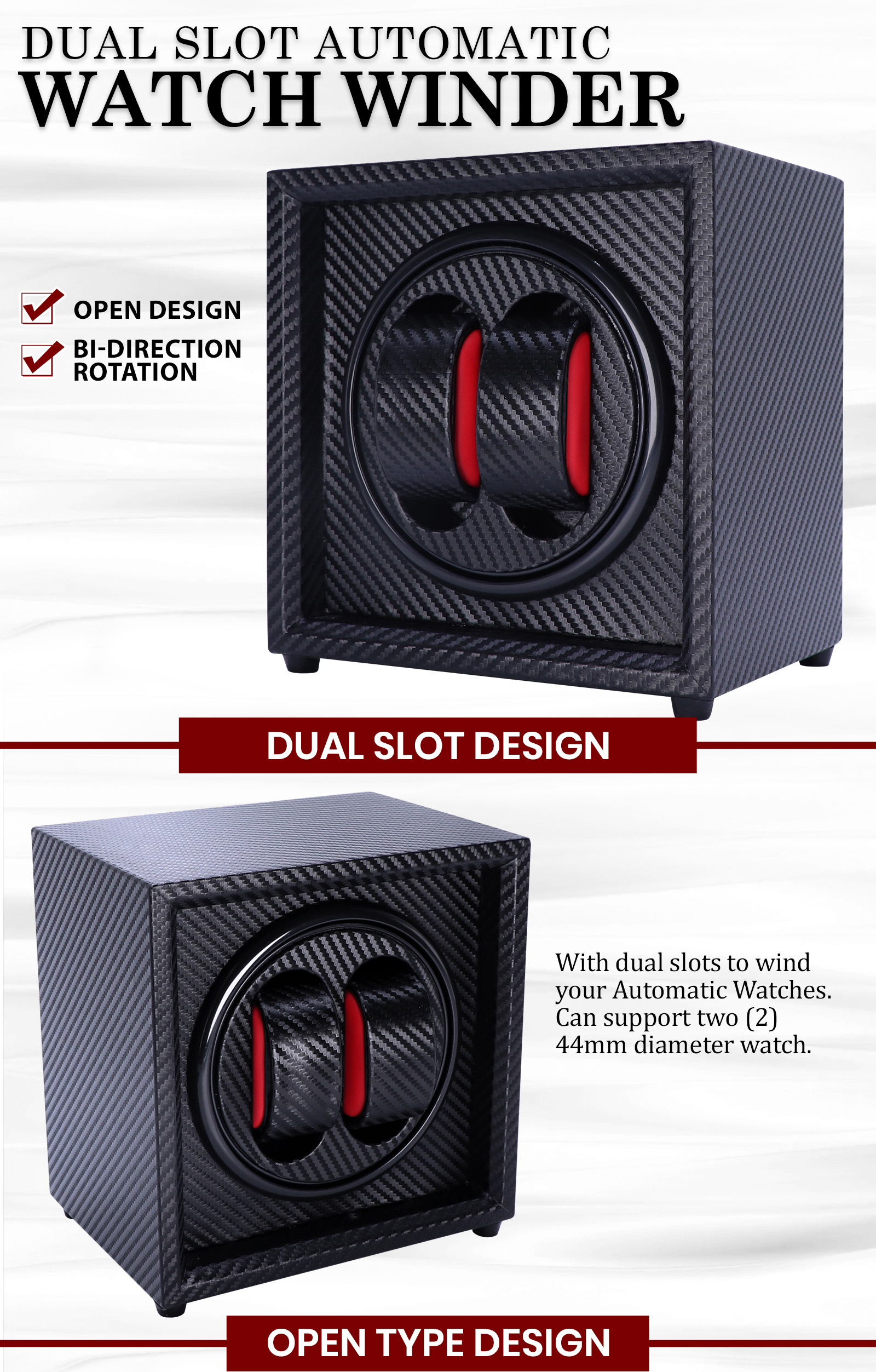 Dual Slot Automatic Watch Winder Bi-directional Rotation Watch Storage ...