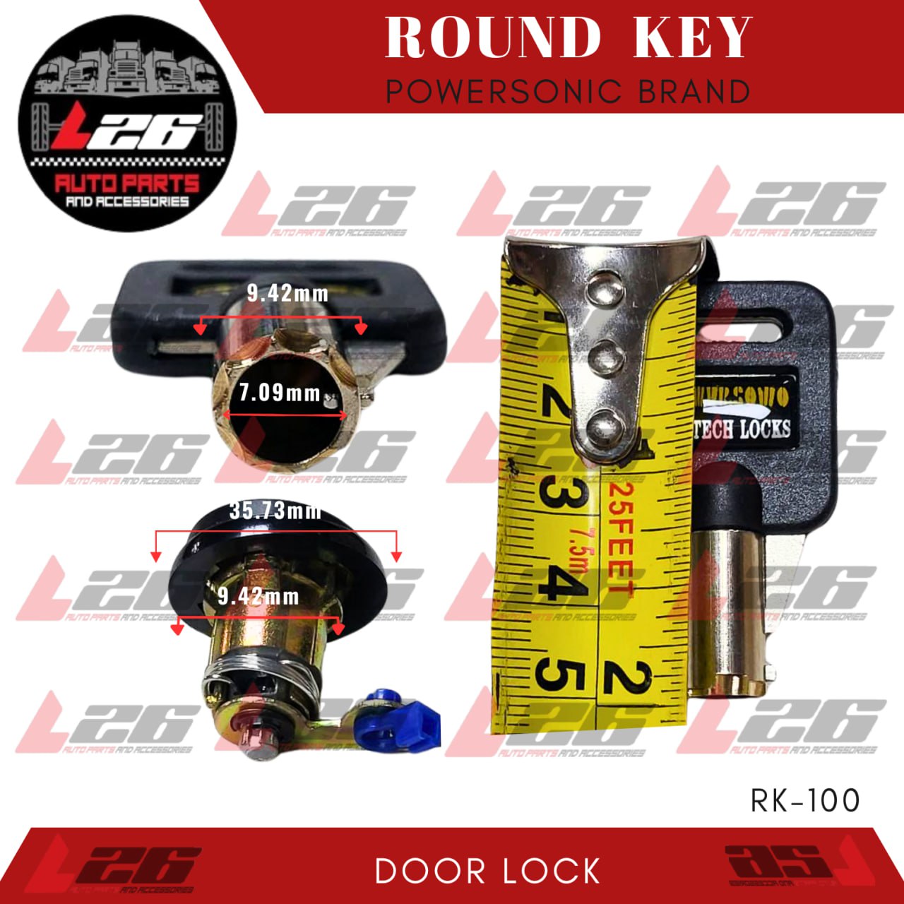 Universal Car Door Lock Powersonic Heavy Duty Round Shape Key Flat ...