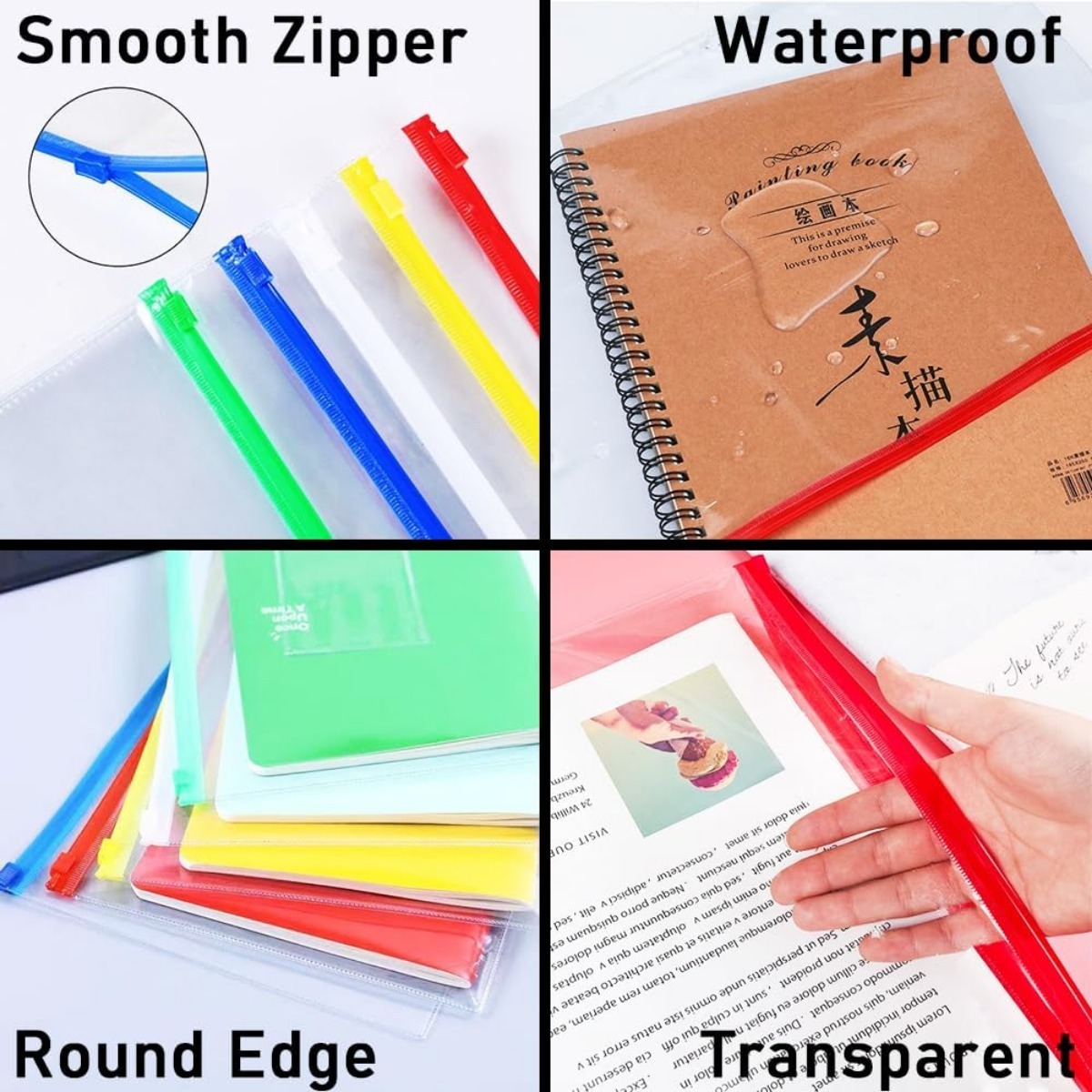 12Pcs Long/B6 Transparent File Zipper Bags Plastic Envelopes Poly Zip ...