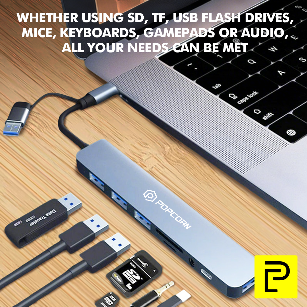 Popcorn USB Type-C 3.0 Hub 8in1 High Speed Splitter Adapter Converter ...