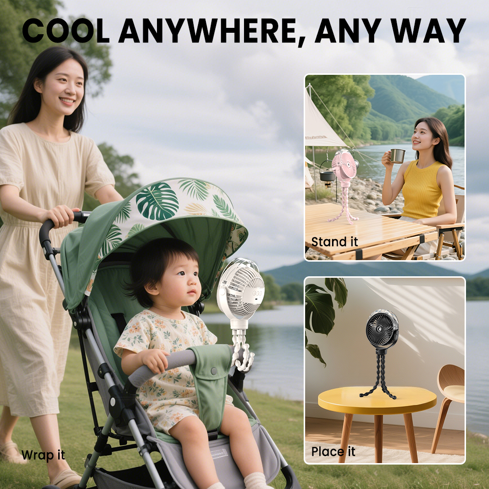 Orashare OCF03 Stroller Fan With Mist Fan 4000mAh Rechargeable Quiet ...