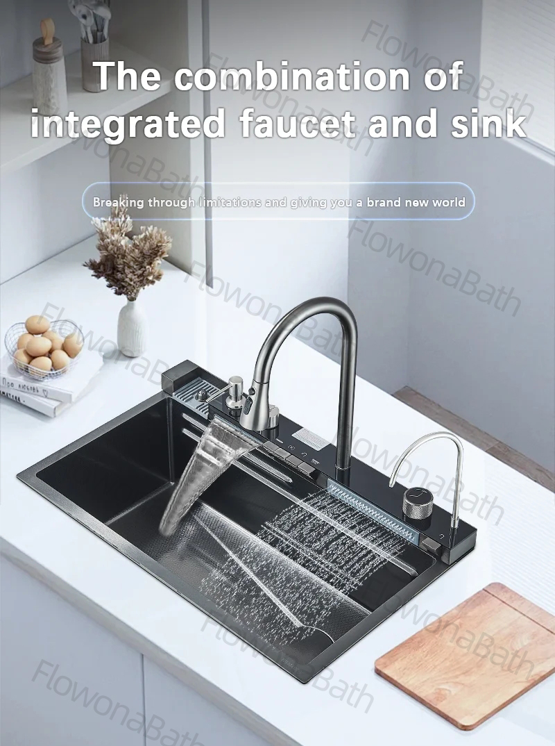 Kitchen Sink Lababo SUS304 Stainless Steel – Waterfall Digital Display ...