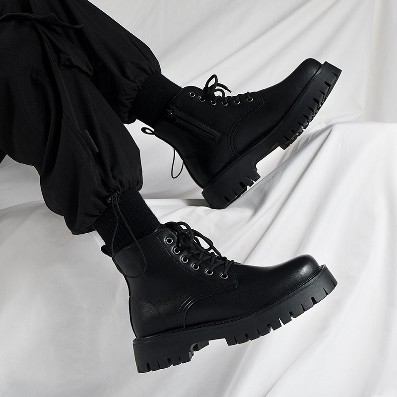 Martin boots men's high top British style black workwear biker boots ...