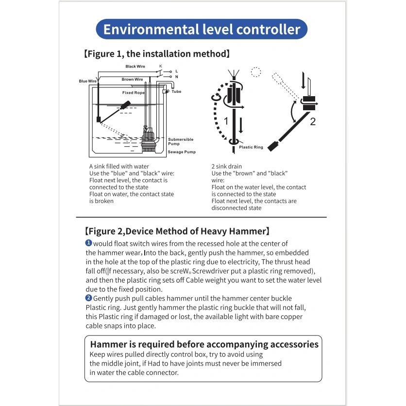 Cable Type Float Switch Liquid Fluid Water Level Controller Sensor 1.5m ...