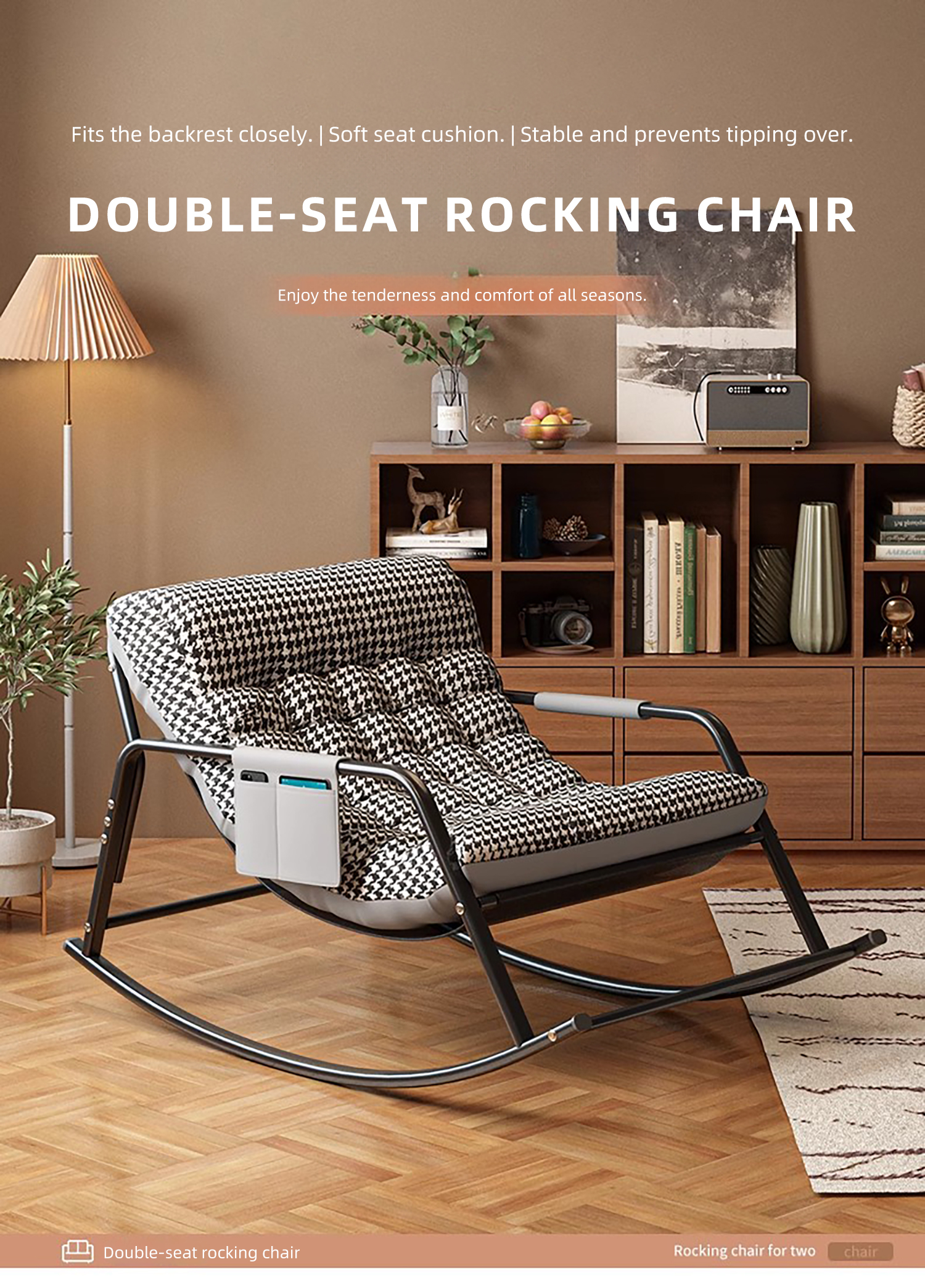 Double Rocking Chair for Adults with Thick Cushion Recliner Lazy Sofa ...