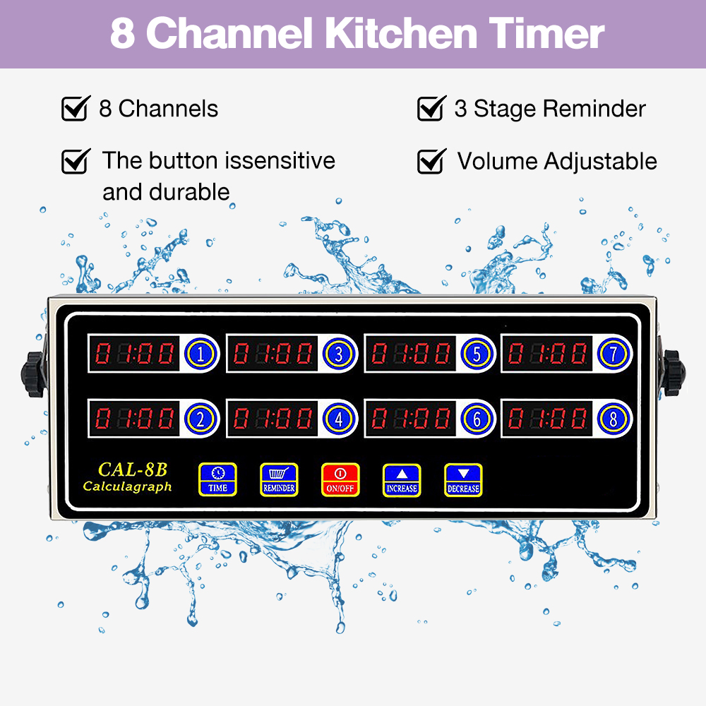 8 Channel LCD Digital Timer Kitchen Cooking CAL-8B Digital Clock ...