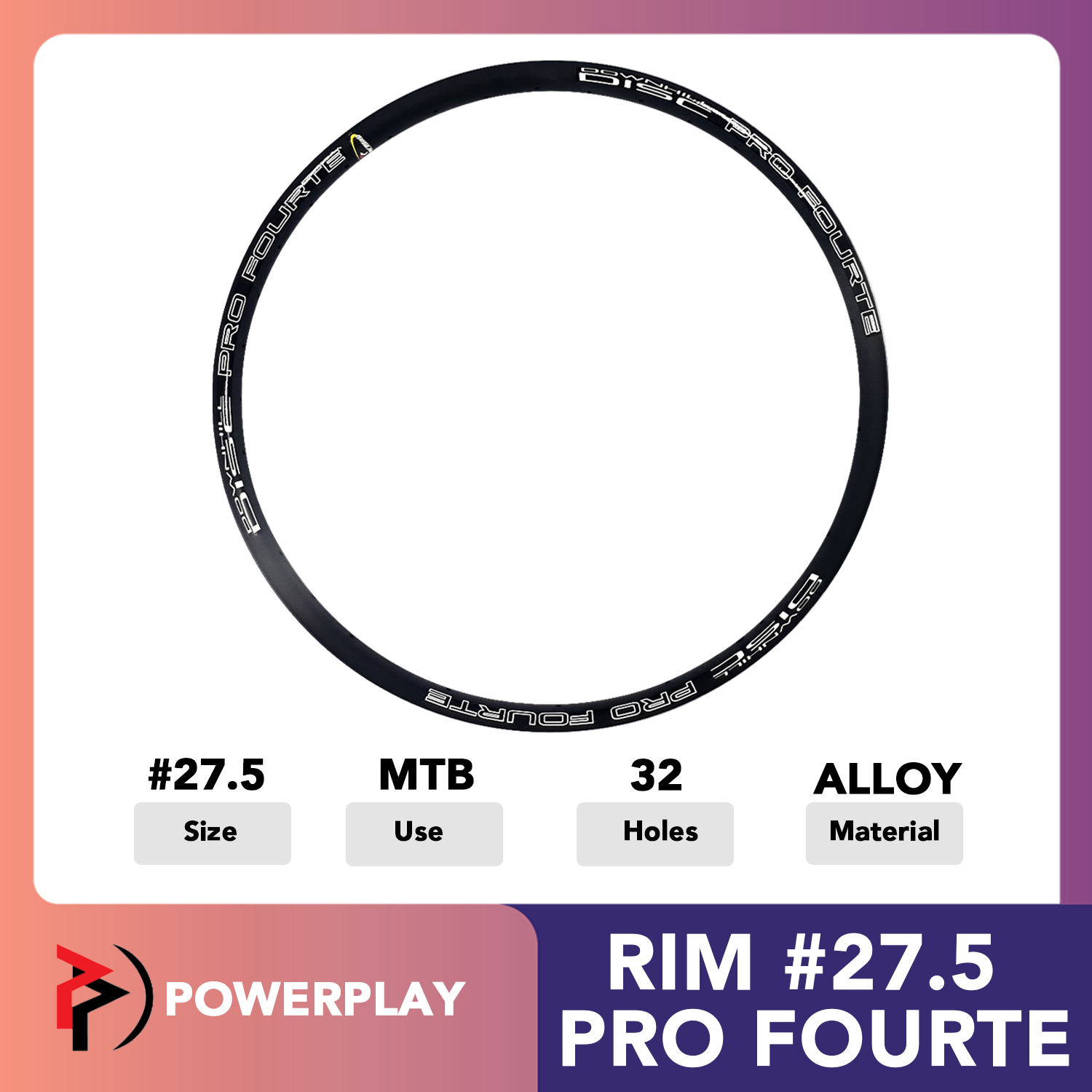 Powerplay Bicycle Wheel Rim #27.5 Pro Fourte Alloy 32 Holes Wide Rim ...
