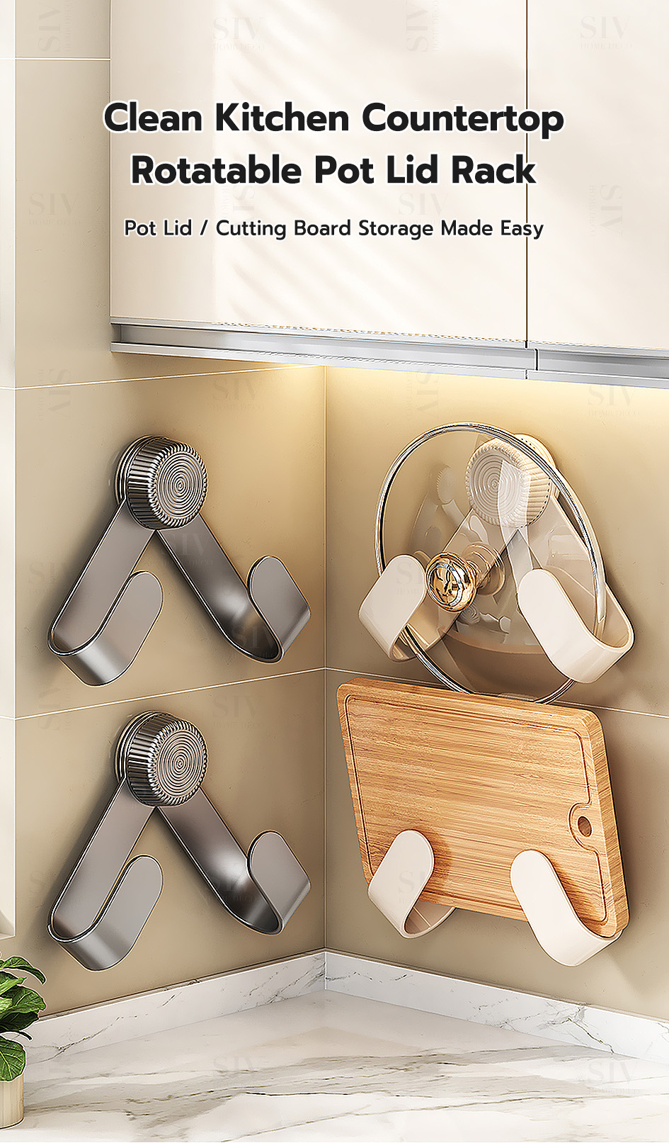 SIV Wall-mounted Pot Lid Holder Organizer Pan Lid Rack With Suction Cup ...