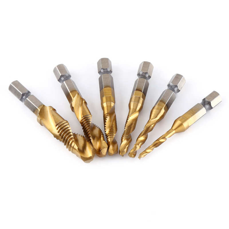 6Pcs Hex Shank Titanium Plated Tap Drill Bits Screw Metric Thread Drill ...