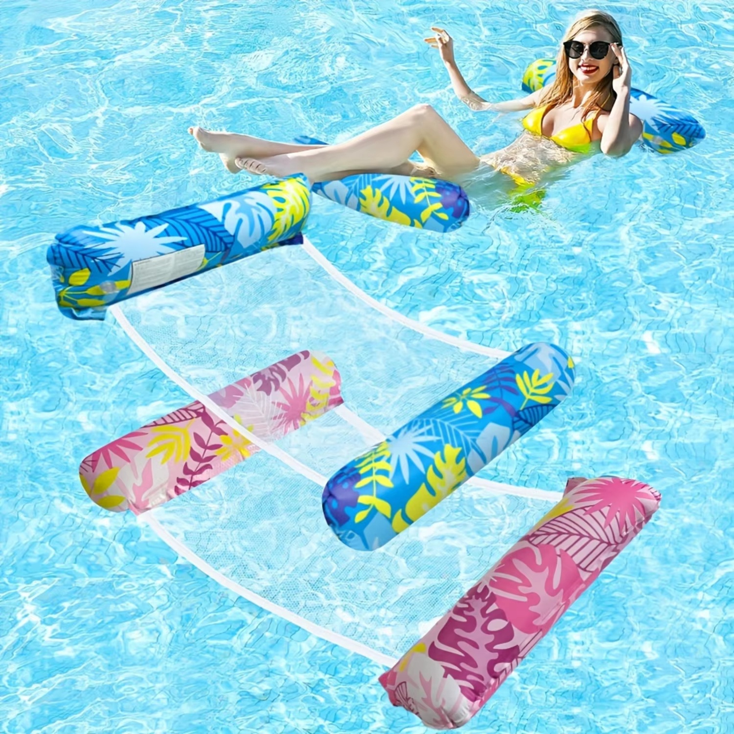 Foldable Float Lounger Inflatable Pool Mat Floating Water Hammock ...