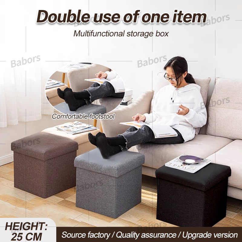 Storage Box Stool Ottoman Foldable Storage Chair Footstool Seat ...