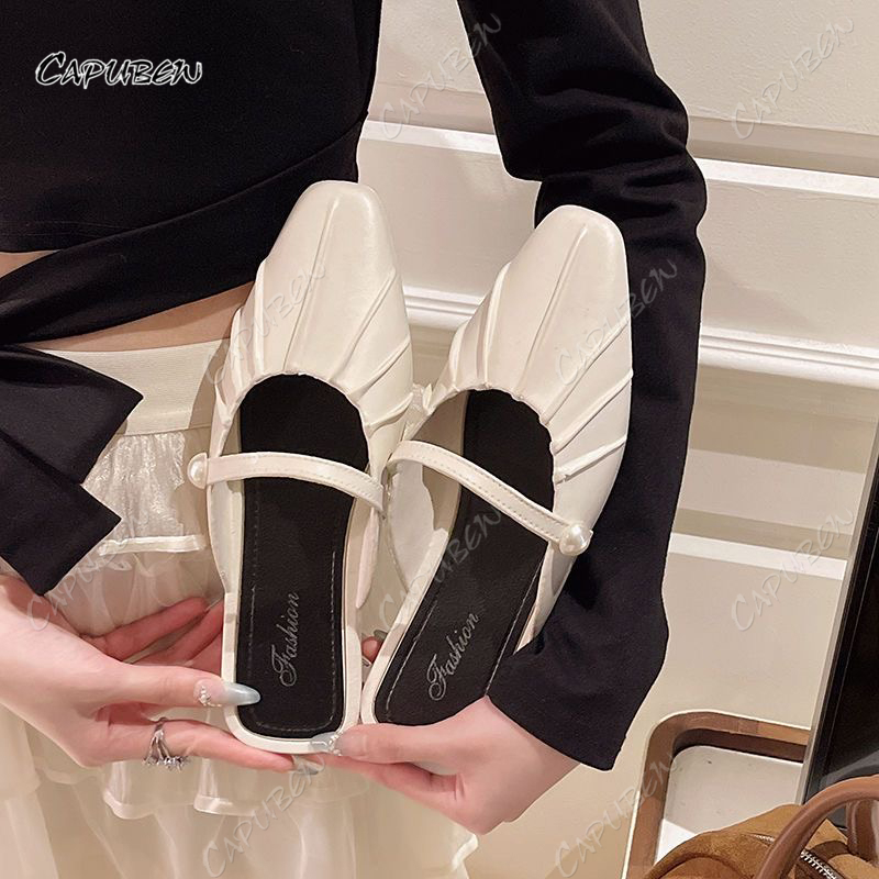 CAPUBEW Summer Flat Half Slippers for Women Slide Slippers Shoes Lazy ...